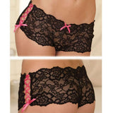 Rene Rofe Crotchless Lace Side Tie Boyleg Panty Black M/L