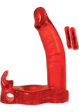 Double Penetrator Rabbit Cockring Vibrating Waterproof Red