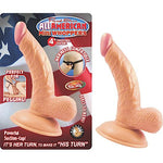 All American 4 inches Curved Dong with Balls Beige