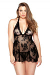 Lace Chemise & Matching G-String Black 1X/2X