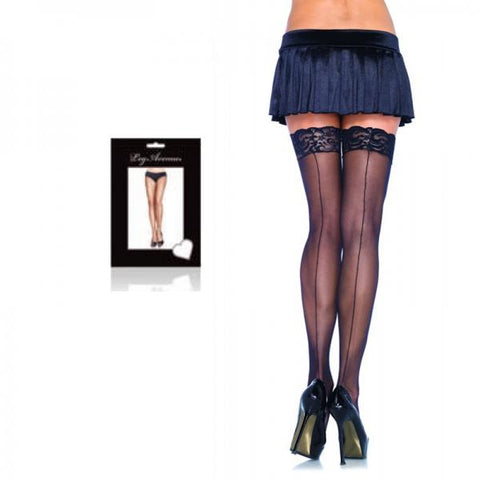 Sheer Stocking W/backseam Lace Top Plus Size Black