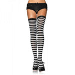 Nylon Stocking with Stripe O/S Black, White