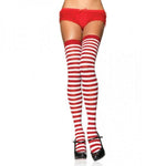 Nylon Stocking With Stripes O/S White Red