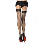 Stay Up Lycra Industrial Lace Top Thigh Highs Back Seam O/S Black