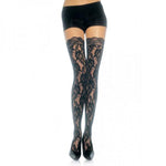 Lace Thigh High Stockings Lace Top O/S Black