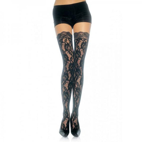 Lace Thigh High Stockings Lace Top O/S Black