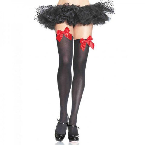 Nylons Over The Knee with Bow O/S Red