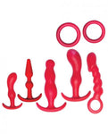 Ultimate Anal Kit 2 Cock Rings, 5 Anal Plugs Red