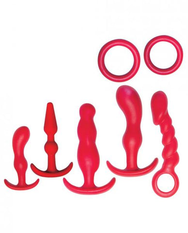 Ultimate Anal Kit 2 Cock Rings, 5 Anal Plugs Red