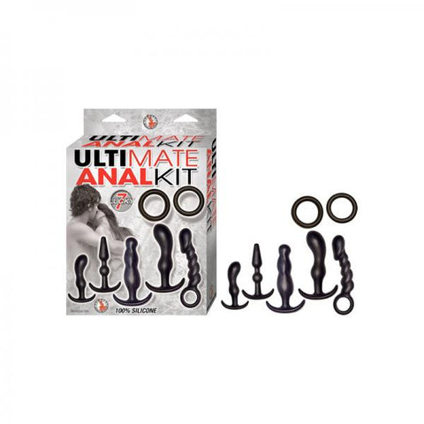 Ultimate Anal Kit 2 Cock Rings 5 Anal Plugs Black