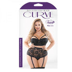 Curve Monique Bra & High Waisted Gartered Panty Black 3x/4x