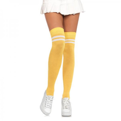 Ribbed Athletic Thigh Highs O/s Yellow/white