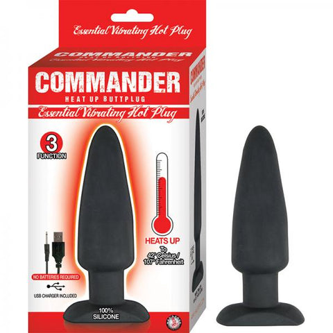 Commander Essential Vibrating Hot Plug Heating Magnetic Charging 3 Function Waterproof Black