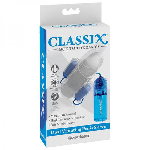 Classix Dual Vibrating Penis Sleeve Blue&clear