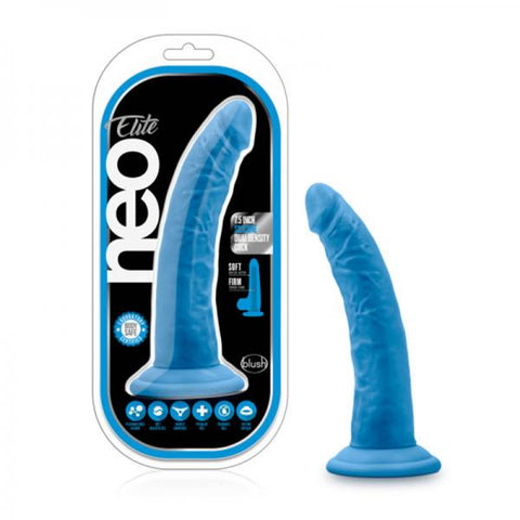 Neo Elite - 7.5in Silicone Dual Density Cock - Neon Blue