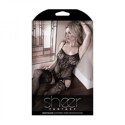 Sheer Nightshade Garteted Teddy Bodystocking Black Os