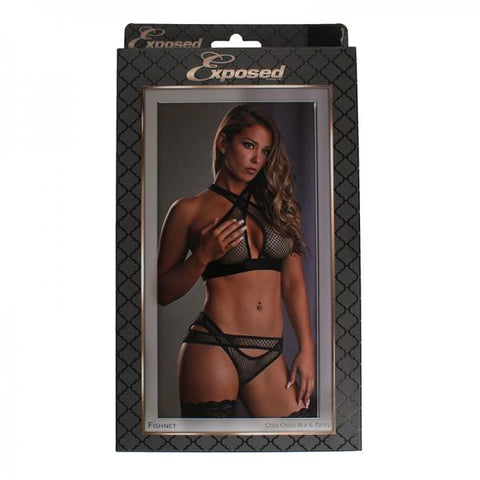 Fishnet Criss Cross Bra & Panty Black Sm