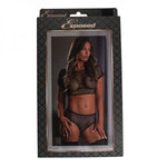 Fishnet Crop Top & Panty Set Black 2xl