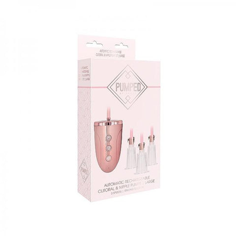 Automatic Rechargeable Clitoral & Nipple Pump Set - Large - Pink