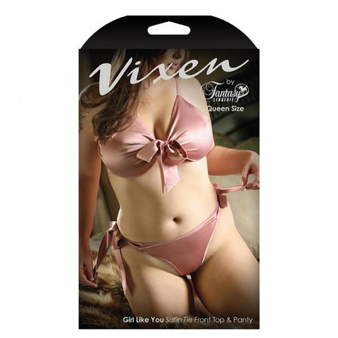 Vixen Girl Like You Satin Tie Front Top & Side Tie Panty Queen